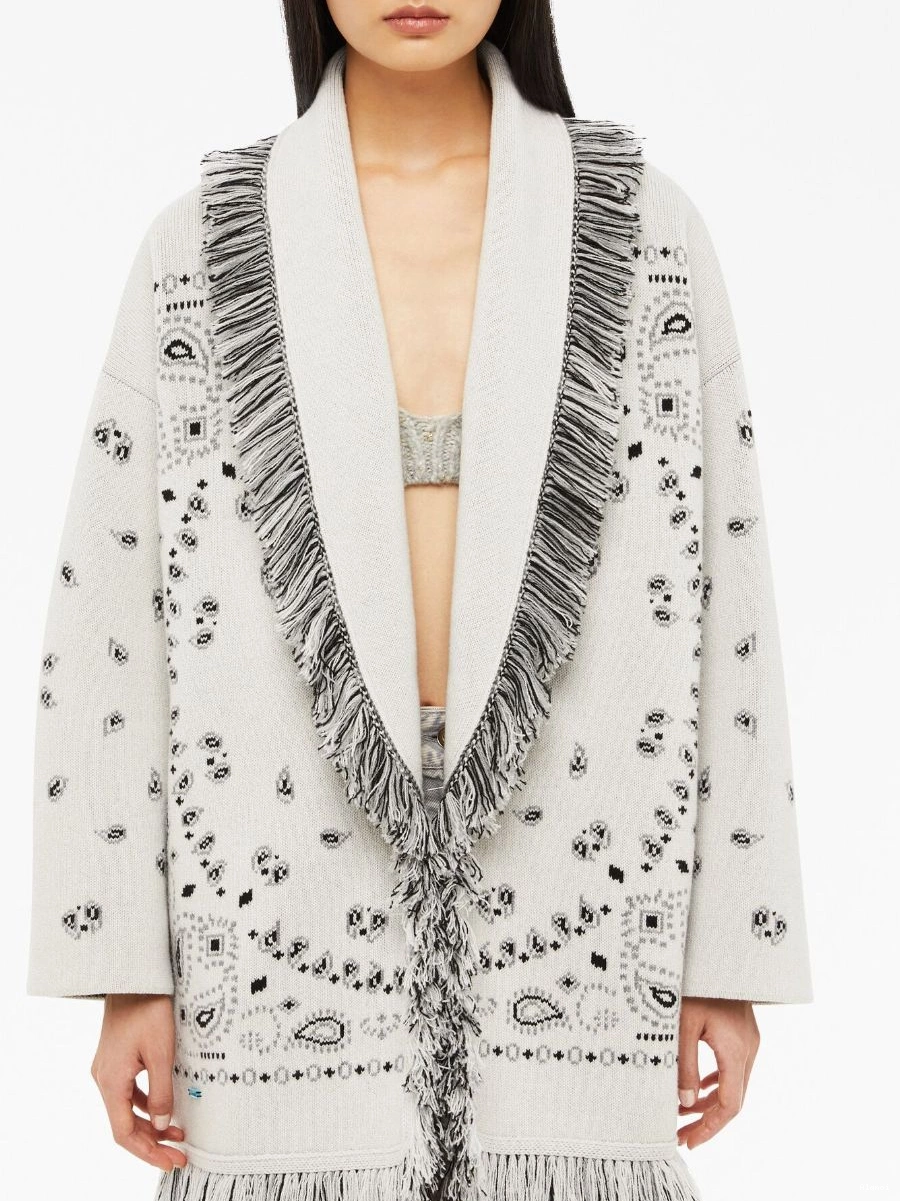 Affordable Women Jacquard cardigan cashmere fringed Bandana Alanui 0708